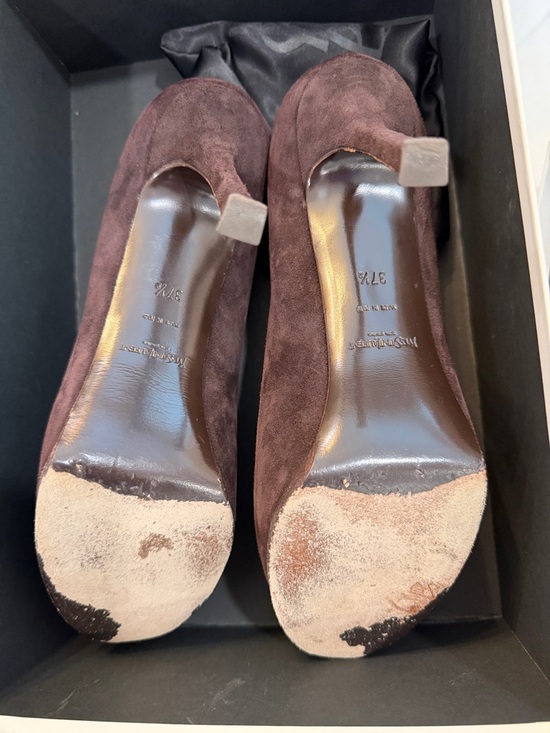 Yves Saint Laurent Tribtoo 80 Pump Brown Suede Platform Heels Size 37.5